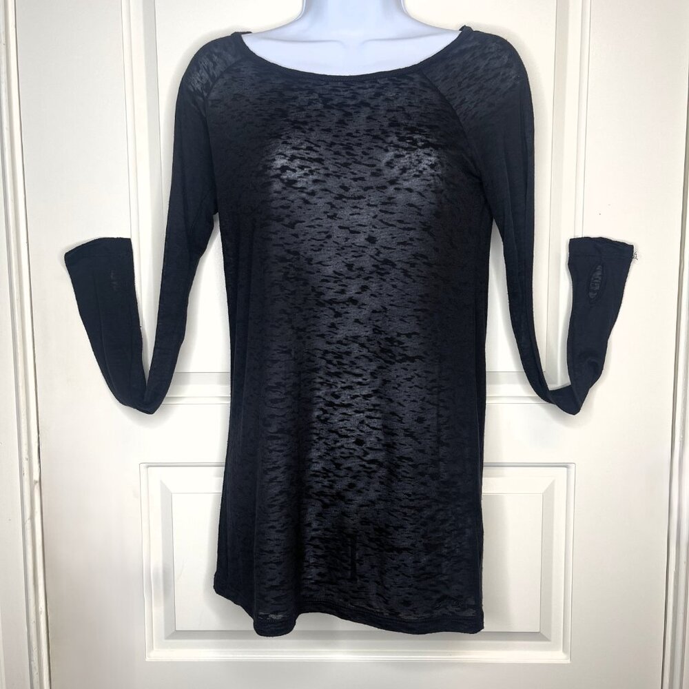 Juicy Couture Black Burnout Long Sleeve Tee Thumbholes Size M Made in USA